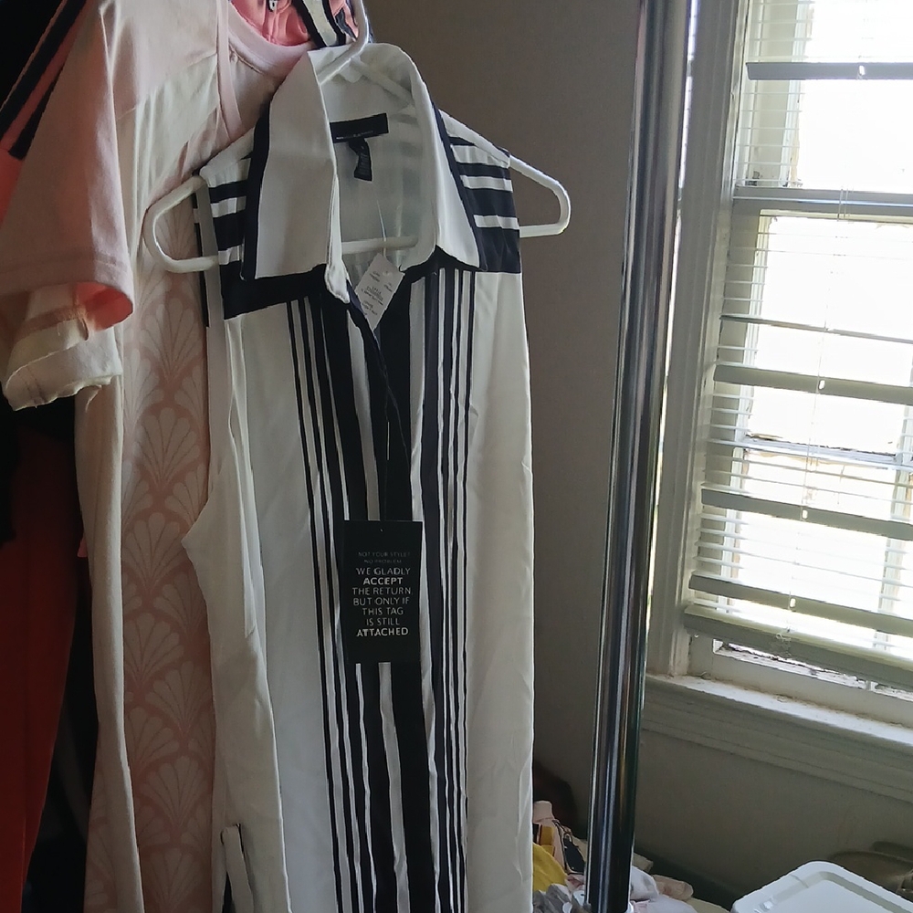 White and Black Striped Sleeveless Dress